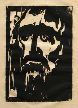 Nolde, Emil (1867-1956) "Prophet", Holzschnitt, u. bez., rückseitig Text, verso Klebeetikett "Galerie Boisserée/ Köln", PM 32x22,4cm (m.R. 51x41,5cm), (wohl herstellungsbedingt) leicht wellig und wass… - photo 1