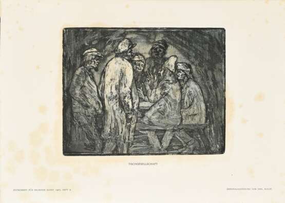 Nolde, Emil (1867-1956) "Tischgesellschaft" 1906, Radierung, u. bez., aus: Zeitschrift für bildende Kunst 1907, PM 15,1x19,4cm, BM 24x34cm (m.R. 33,7x38cm), fleckig - photo 3