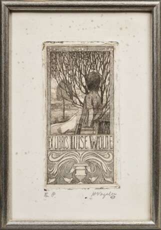 Vogeler, Heinrich (1872-1942) "Ex Libris Luise Wolde", Radierung, E.P., u. sign./bez., PM 13,8x7,2cm, BM 19,8x13,2cm, Druckfehler, fleckig, verso Montierungsreste - Foto 2