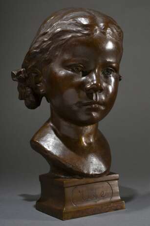 Schreitmüller, August (1871-1958) „Kinderkopf - Ute“ 1940, Bronze, patiniert, verso sign./dat., auf dem Sockel betitelt, H. 34cm - photo 1