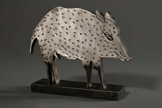 Wunderlich, Paul (1927-2010) „Wildschwein“, Metall versilbert, 148/900, an der Plinthe sign./num./Gießerstempel, ca. 18x23x6cm, rest. - photo 1