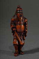 Buchsbaum Netsuke &quot;Stehender Shoki&quot;, verschieden große Himotoshi, schöne Gebrauchspatina, H. 7,4cm, Provenienz: Norddeutsche Sammlung