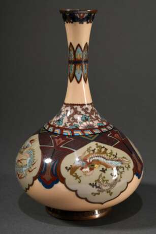 Bauchige japanische Cloisonné Vase "Drachen und Phönixe" in feiner Ausarbeitung, Anfang 20.Jh., H. 19cm - Foto 2