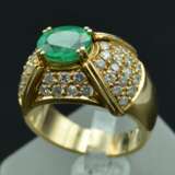 Yellow gold ring with 48 diamonds and 1 natural emerald Gold Other style 21th century - photo 1