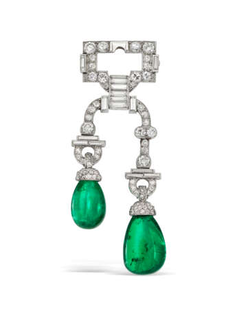 CARTIER ART DECO EMERALD AND DIAMOND BROOCH - photo 1