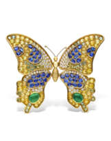 RENÉ BOIVIN EMERALD, SAPPHIRE AND COLOURED SAPPHIRE 'BUTTERFLY' BROOCH