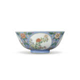 A FAMILLE ROSE BLUE-GROUND `FLORAL` MEDALLION BOWL - photo 1