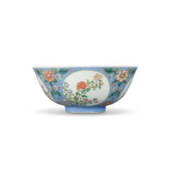 A FAMILLE ROSE BLUE-GROUND &#39;FLORAL&#39; MEDALLION BOWL