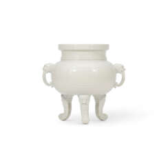 A RARE LARGE MOULDED WHITE-GLAZED TRIPOD CENSER