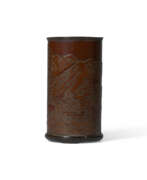 Бамбук. A CARVED BAMBOO ‘RIVERSCAPE’ CYLINDRICAL BRUSH POT