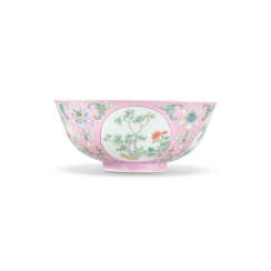 A FAMILLE ROSE PINK-GROUND &#39;FLORAL&#39; MEDALLION BOWL