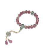 Stone. A TOURMALINE AND AQUAMARINE ROSARY