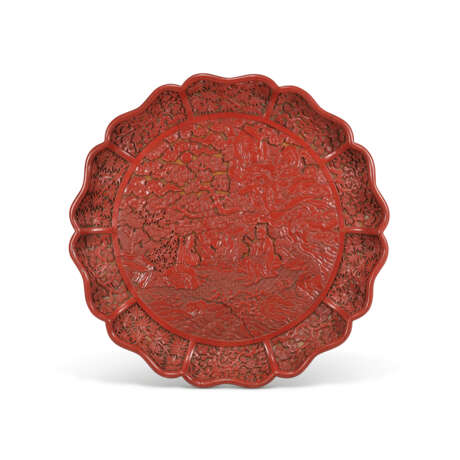 AN IMPORTANT AND EXTREMELY RARE LARGE CARVED CINNABAR LACQUER BRACKET LOBED ‘DAOIST IMMORTALS’ TRAY - photo 1