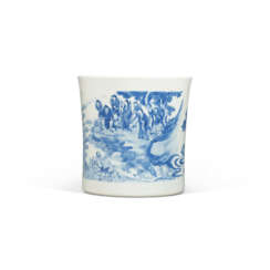 A BLUE AND WHITE ‘XU XUN QUELLING THE GHOST’ BRUSH POT