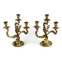 Pair of gilded bronze rocaille candelabra.