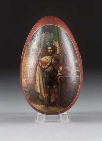 A LARGE LACQUERED EGG SHOWING THE ANASTASIS AND ST. ALEXANDER NEVSKY - Foto 2