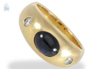 Ring: klassischer vintage Bandring mit Farbstein-/Diamantbesatz, 18K Gold