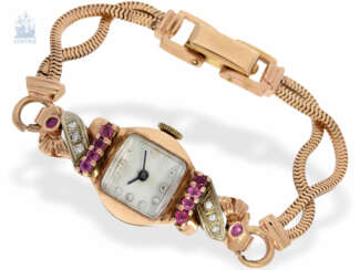 Armbanduhr: ausgefallene vintage Bulova Damenuhr in Rotgold, 50er Jahre