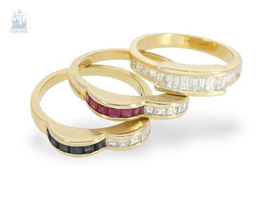 Ring: sehr wertvoller vintage 3-fach-Ring, Rubine, Saphire und Diamanten - фото 2