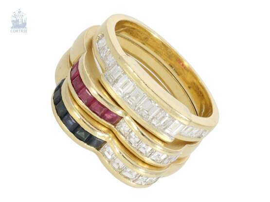 Ring: sehr wertvoller vintage 3-fach-Ring, Rubine, Saphire und Diamanten - Foto 1