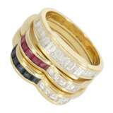 Ring: sehr wertvoller vintage 3-fach-Ring, Rubine, Saphire und Diamanten - Foto 1