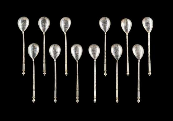 TWELVE SILVER AND NIELLO SPOONS WITH ARCHITECTURAL VIEWS - photo 1