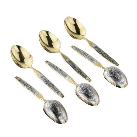 Six gilded, silver, dessert spoons with a niello pattern. USSR. 1960-80s - photo 1