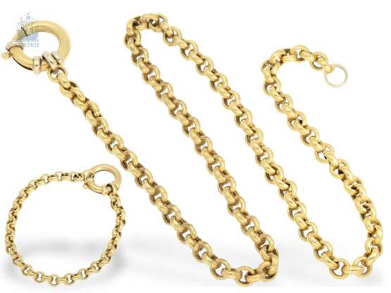 Kette/Collier/Armband: hochwertige Erbskette mit außergewöhnlich großem Federring sowie passendem Armband, vintage Goldschmiedearbeit aus 18K Gold - Foto 1