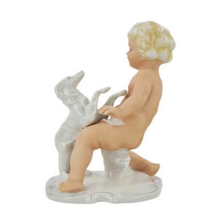 Porcelain figurine of Putti playing with a dog. Germany. - photo 4