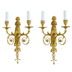 Pair of French gilt bronze sconces, Louis XVI style, 19th century.