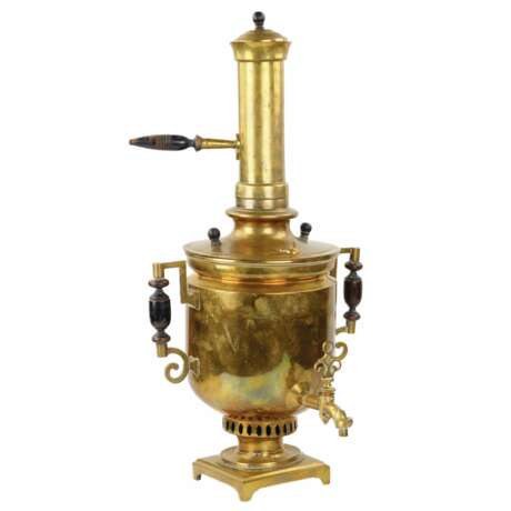 Russian cylindrical brass samovar with pipe and lid. 19th century. TNACH. - Foto 1