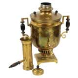 Russian cylindrical brass samovar with pipe and lid. 19th century. TNACH. - photo 4