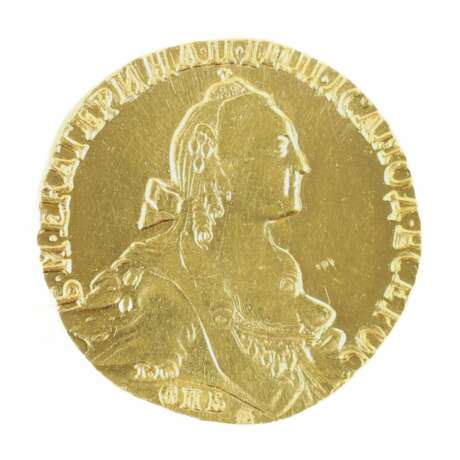 Gold coin from the time of Catherine the Great 10 rubles. St. Petersburg 1767. - фото 2