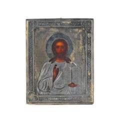 Icon of Christ the Almighty in a silver frame. Semyon Galkin. At the turn of the 19th and 20th centuries.