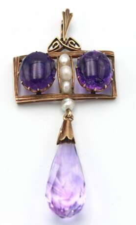 Gold pendant with amethysts and cultured pearls Gold Art Nouveau Early 20th century - photo 2