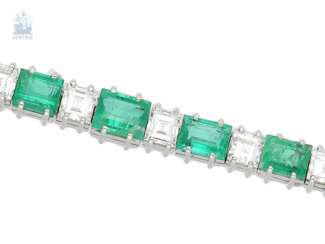 Armband: ehemals sehr teures Smaragd/Diamant-Armband, ca. 5,55ct, Goldschmiedearbeit, 70er Jahre