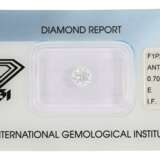 Brillant: hochwertiger Anlage-Diamant in Spitzenqualität, 0,7ct, River E, lupenrein, inklusive IGI-Report - photo 1