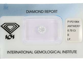 Brillant: hochwertiger Anlage-Diamant in Spitzenqualität, 0,7ct, River E, lupenrein, inklusive IGI-Report