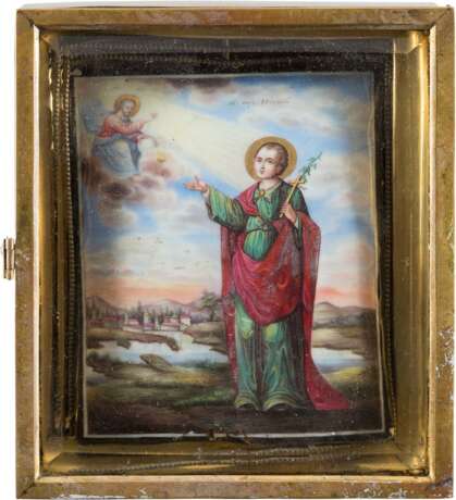 A RARE AND LARGE FINIFT ICON SHOWING ST. EVGENIY - photo 1