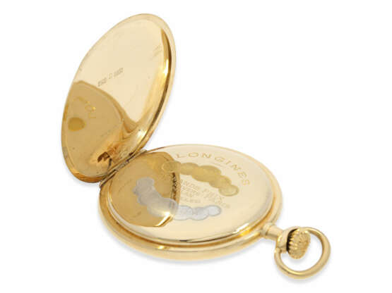 Taschenuhr: einzigartige Gold/Emaille-Savonnette mit changierendem Emailleportrait von Napoleon, Ankerchronometer Longines No.2913187, ca. 1910 - Foto 6