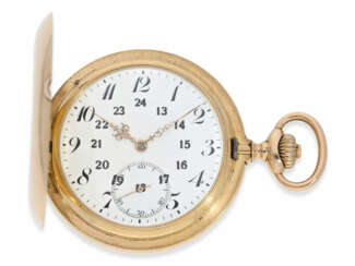 Pocket watch: heavy red-gold Savonnette, the armature-winding Chronometer Omega, No. 5156466, CA. 1912