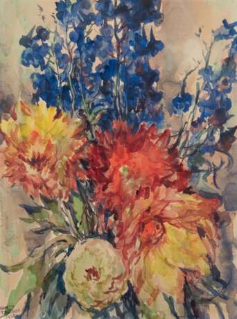 Tschirch, Egon (1889 Rostock-1948 Rostock) "Blumenstilleben", Aquarell, sign. u.l., und dat. 1930, 46x34 cm, im Passepartout hinter Glas und Rahmen (eigenes Atelier in Rostock, Studienreisen nach Südfrankreich … - фото 1