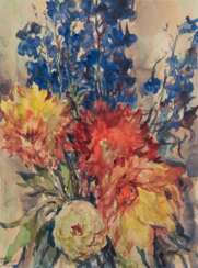 Tschirch, Egon (1889 Rostock-1948 Rostock) &quot;Blumenstilleben&quot;, Aquarell, sign. u.l., und dat. 1930, 46x34 cm, im Passepartout hinter Glas und Rahmen (eigenes Atelier in Rostock, Studienreisen nach Südfrankreich …