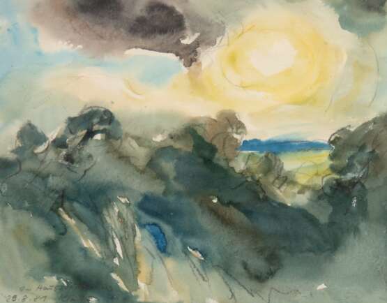 Klatte, Ruth (1925 Dresden, lebt in Wieck a.d. Darß) "Landschaft auf dem Darß", Aquarell, sign. u.l. und dat "28.8.81", 20x25 cm, im Passepartout hinter Glas und Rahmen (1946 erste Ausstellungen, lebt… - photo 1