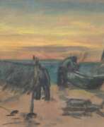 Aperçu. Holtz-Sommer, Hedwig (1901 Berlin- 1970 Wustrow) &amp;quot;Fischerboote am Wustrower Strand&amp;quot;, Aquarell, monogr. u.r., rückseitig &amp;quot;Herrenporträt&amp;quot;, 41x50 cm, im Passepartout hinter Glas und Rahme…