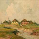 Priebe, Rudolf (1889 Schulakowa-1964 Hamburg) "Fischerdorf mit Mühle an der Küste", Öl/ Lw., Lw. besch., 60x81 cm, Rahmen - Foto 1