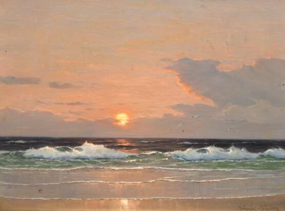 Glüsing, Fräncis Martin (1886 Hamburg-1957 ebenda) "Sonnenuntergang über dem Meer", Öl/ Lw., sign. u.r., 50x60,5 cm, Rahmen - photo 1