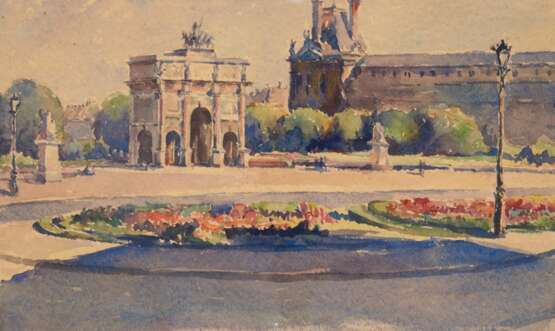 Künstler Anf. 20. Jh. "Arc de Triumph", Aquarell, undeutl. sign. u.l., 17x29 cm, im Passepartout hinter Glas und Rahmen - фото 1