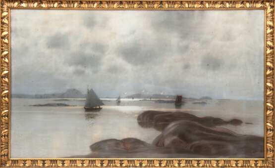 Brandt, Carl (1872-1930 Schweden) "Seenlandschaft mit Segelbooten", Pastell, sign. u.r. und dat. 1906, 63x109 cm, hinter Glas und Rahmen - photo 1