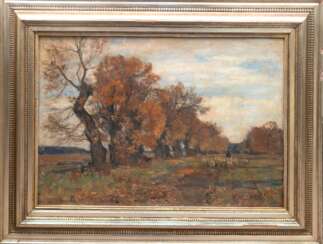 Crodel, Paul Eduard (1862-1928) &quot;Schäfer und seine Herde in herbstlicher Landschaft&quot;, Öl/ Lw., sign. u.r. 59x86 cm, Rahmen